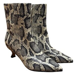 New Marc Fisher Iggy2 Leather Snake Print Ankle Boots Kitten Heel 7 M Neutral